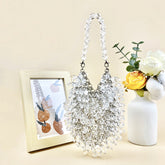 Sac à main en acrylique fait à la main avec perles de couleur unie, sac à main portable en forme de goutte d'eau, sac à dîner à haute sensibilité